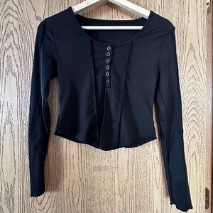 cropped henley long sleeve shirt